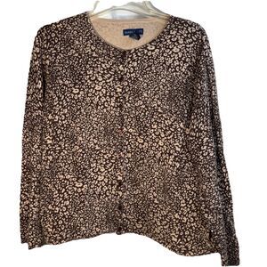Karen Scott  Animal Printed Crew-Neck button front cardigan brown/ tan  Size‎ XL